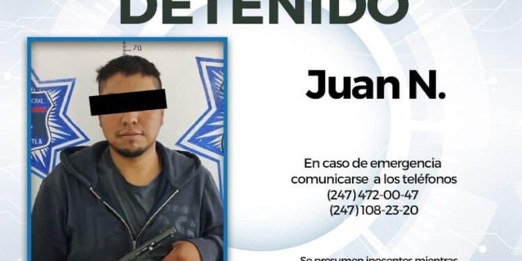 Huamantla – POLICÍA DE HUAMANTLA ASEGURA A SUJETO QUE PORTABA UN ARMA DE FUEGO SIN PERMISO