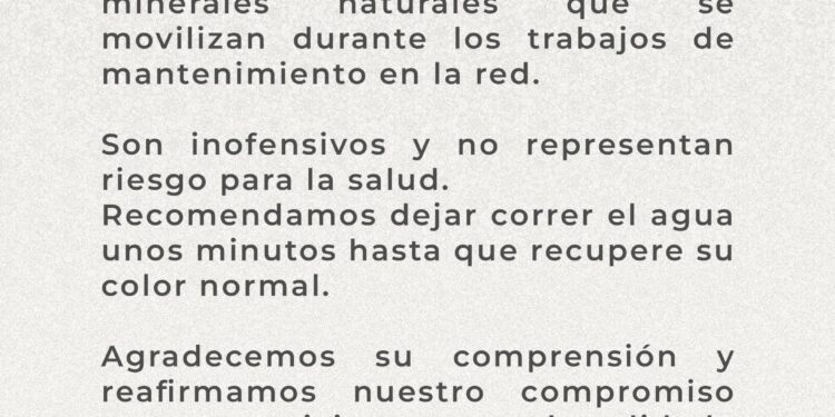 CAPAMH informa sobre coloración temporal en el agua durante trabajos de mantenimiento