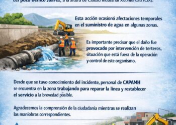 CAPAMH TRABAJA PARA RESTABLECER EL SERVICIO TRAS DAÑO EN LÍNEA DE CONDUCCIÓN DEL POZO BENITO JUÁREZ